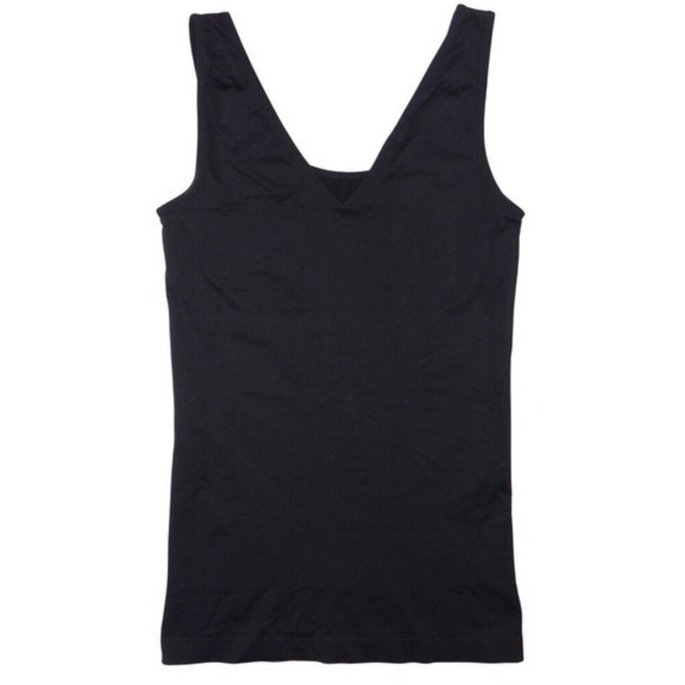 Womens Black V Neck Sleeveless Tank Top Basic Layering Seamless Fit M